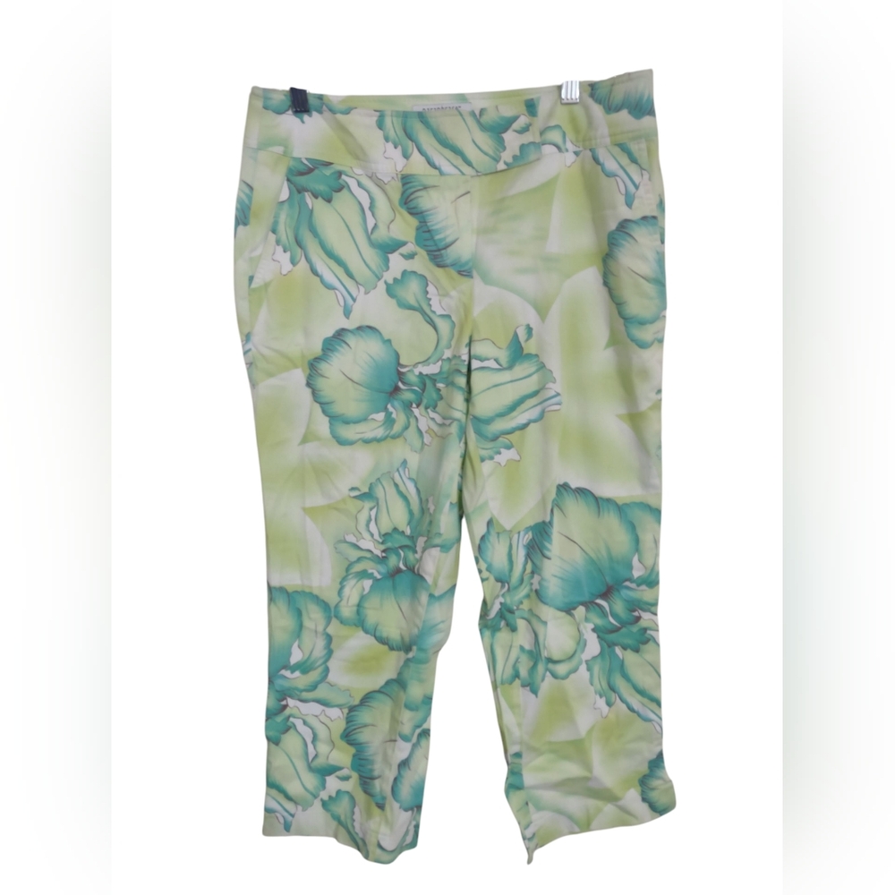 Paraphrase Wms 10 Green Tropical Floral Print Cropped Pants Beachy Vacation Boho